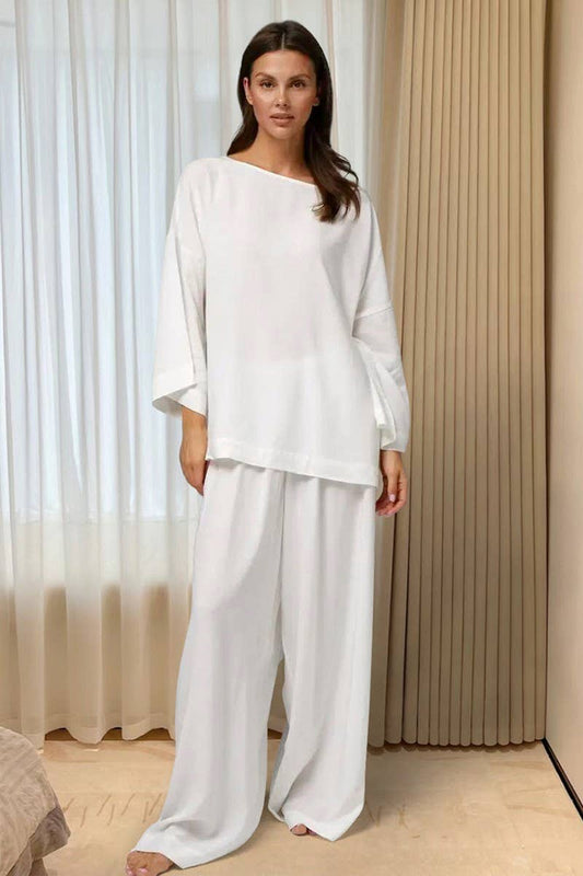 CWSPJ0324_ROUND NECK LONG SLEEVE LONG PANTS PAJAMA SET