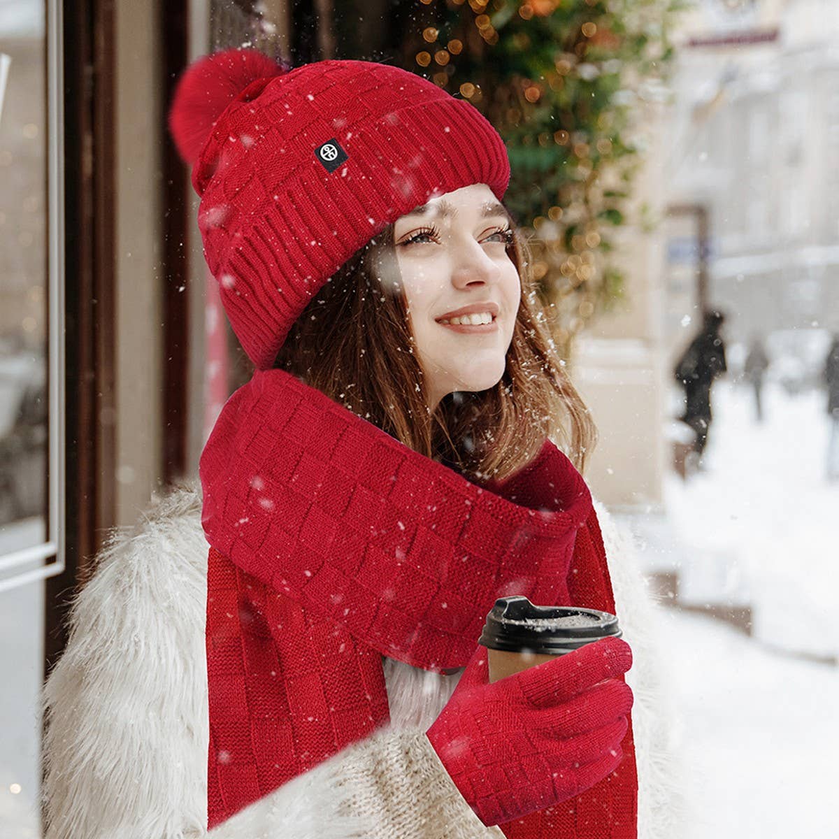 WINTER OUTDOOR WARM KNITTED SCARF THREE-PIECE SET