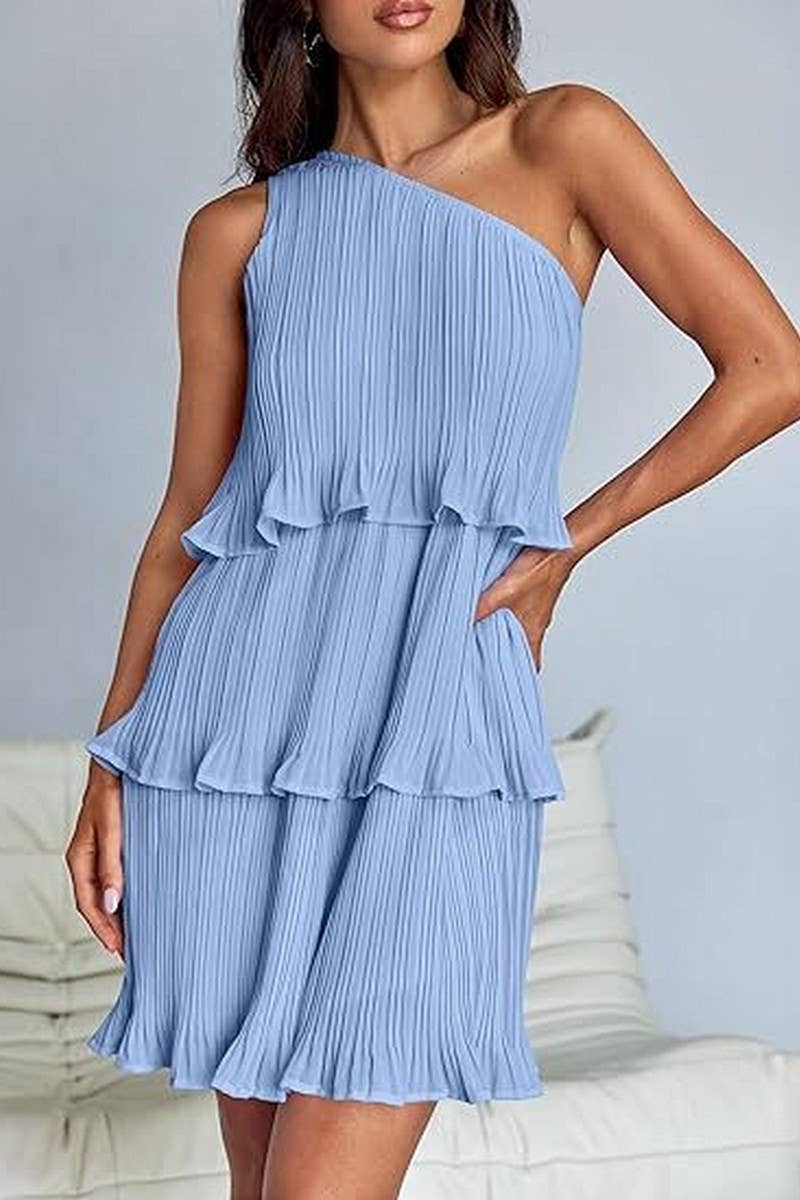 CWDSD7518_SUMMER OFF-SHOULDER LAYERED SOLID COLOR DRESS