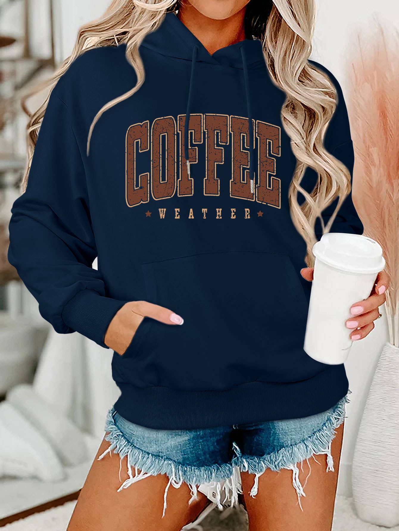 Coffee weather star print hooded sweatshirt