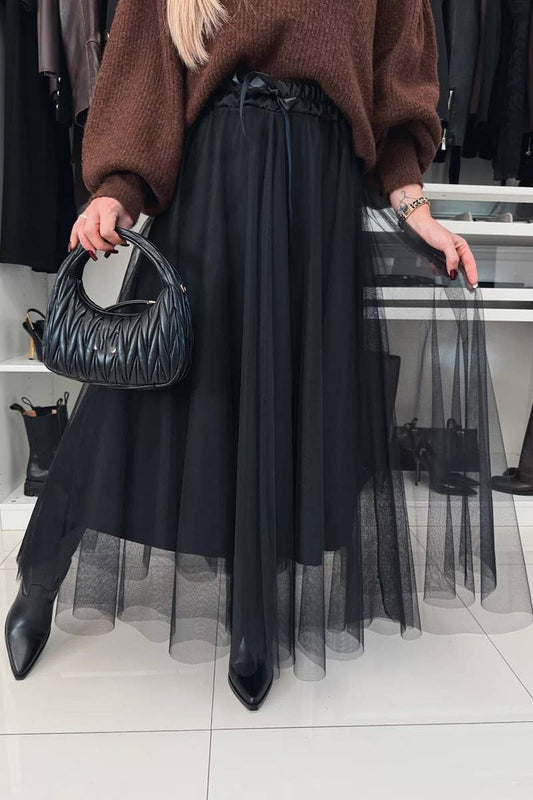 CWBLS136_SOLID COLOR TEMPERAMENT A-LINE LONG SKIRT