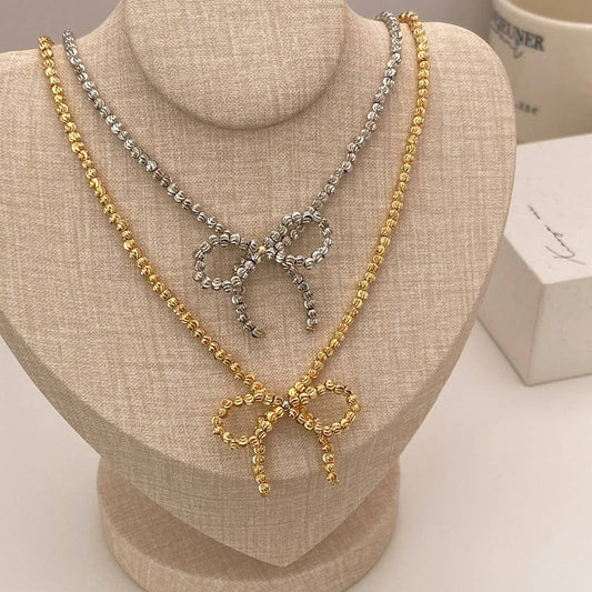 WEAR A HIGH-END METAL ROUND BEAD BOW NECKLACE