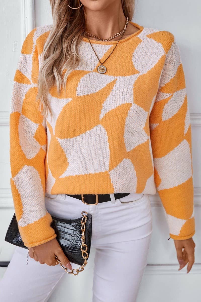 CWOSWL2878_CONTRAST COLOR PULLOVER KNIT SWEATER