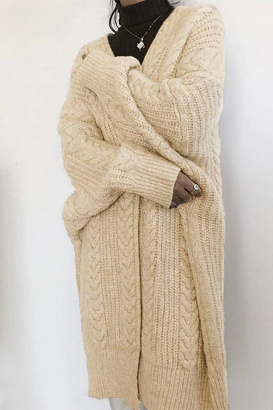 CWOCAL2364_CABLE KNIT LONGLINE LOOSE CARDIGAN SWEATER