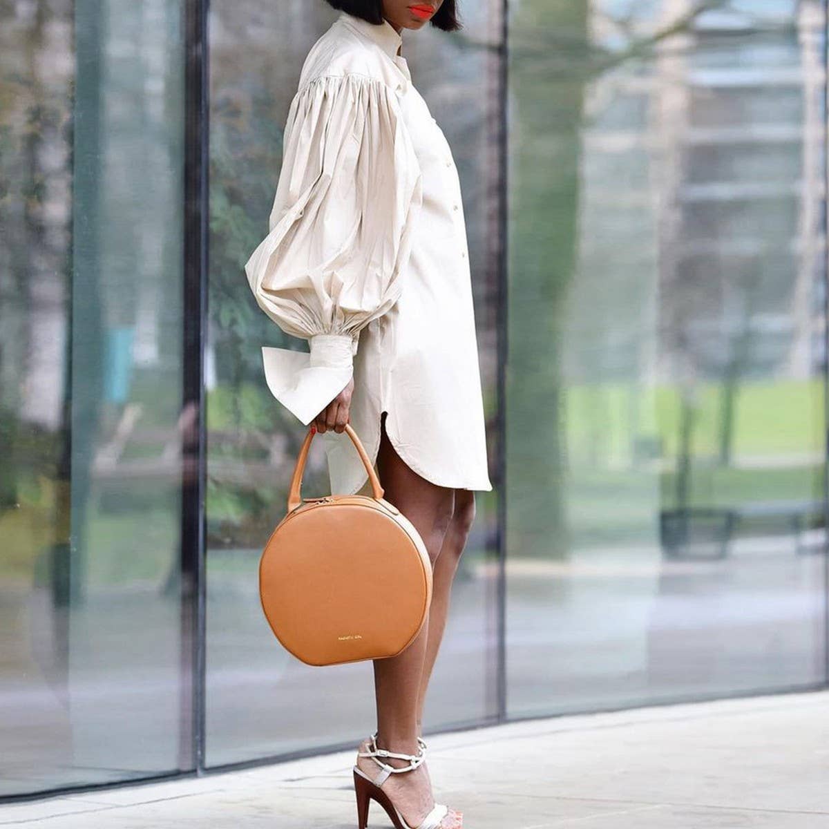 LOOSE PUFF SLEEVE SOLID COLOR CASUAL DRESS_CWDSD6067