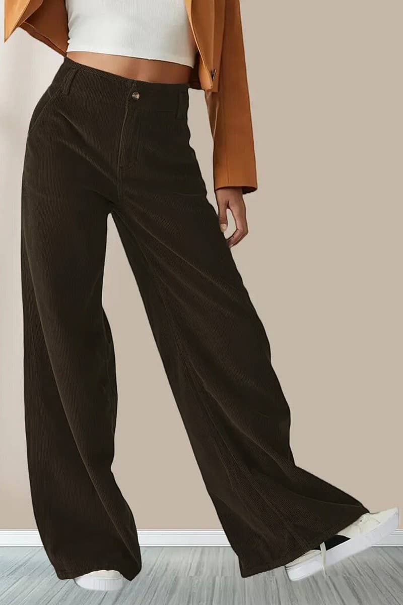 CWBLP1394_SOLID COLOR HIGH WAIST CASUAL STRAIGHT TROUSERS