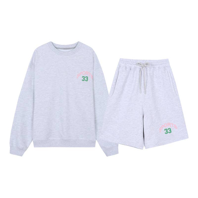 Casual sweatshirt shorts printed sportswear set