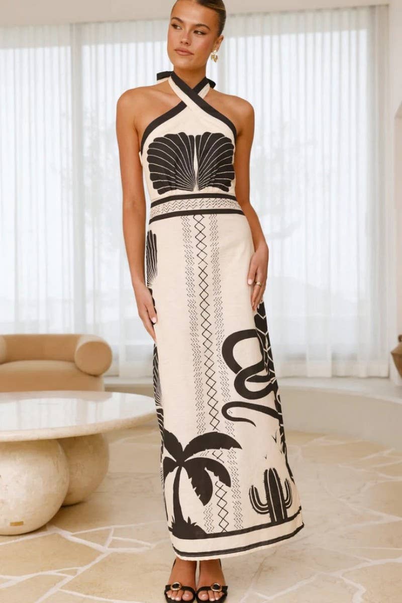 CWDHL0990_SUMMER HOLIDAY STYLE HALTER NECK WAIST A-LINE DRES