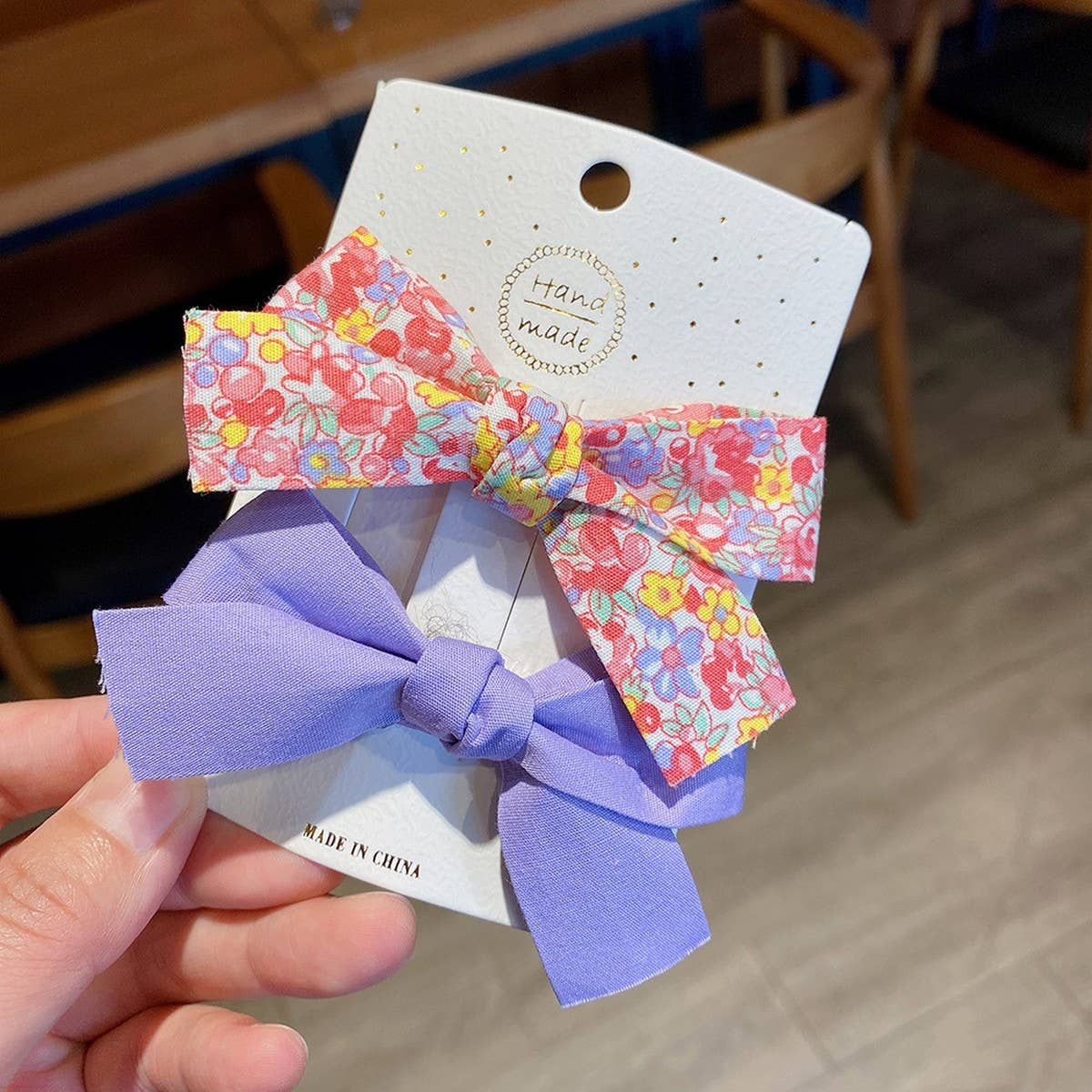 CWAHA07432_2PCS FLORAL BOW HAIR CLIPS FOR GIRLS KIDS