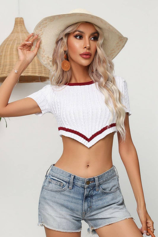 CWOSWS0063_Round Neck Short Sleeve Crop Top Sweater