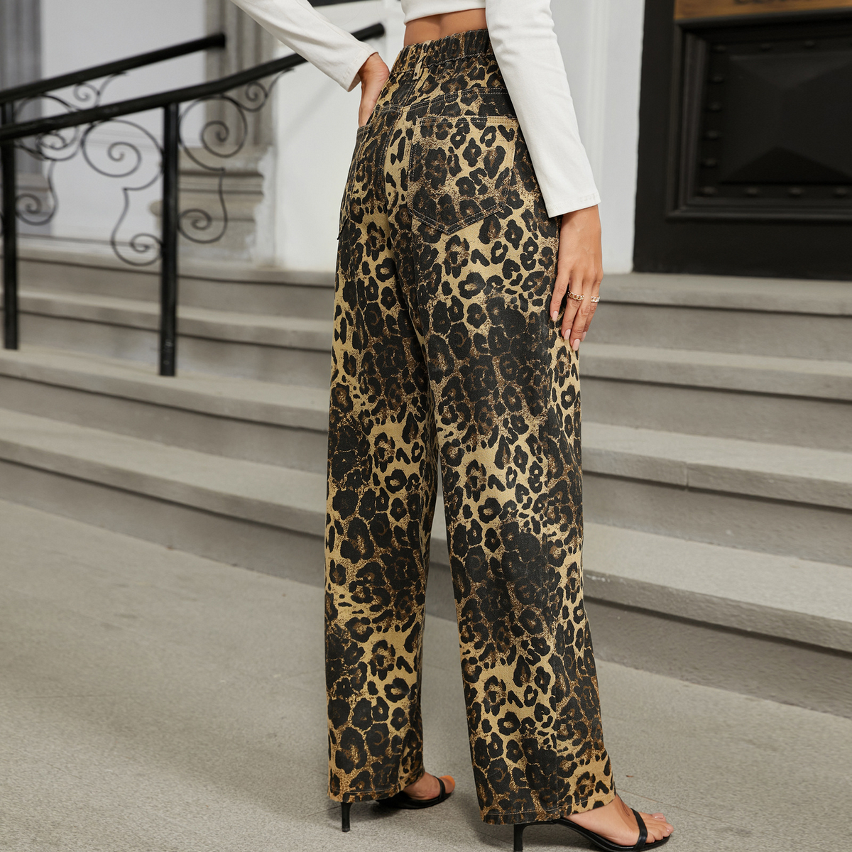 Leopard Print Jeans ? Washed Straight Leg Pants