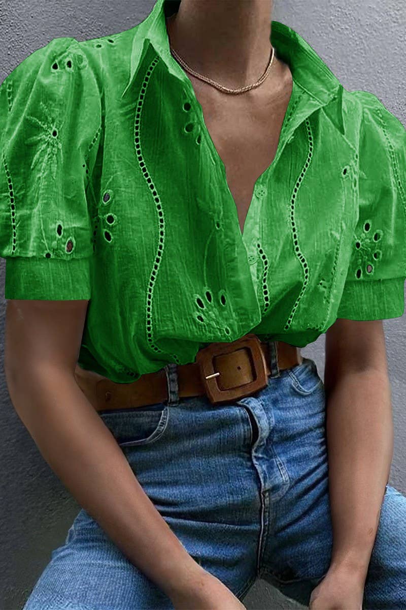 CWDSD8926_SUMMER HOT GIRL STYLE HOLLOW SHORT SLEEVE SHIRT