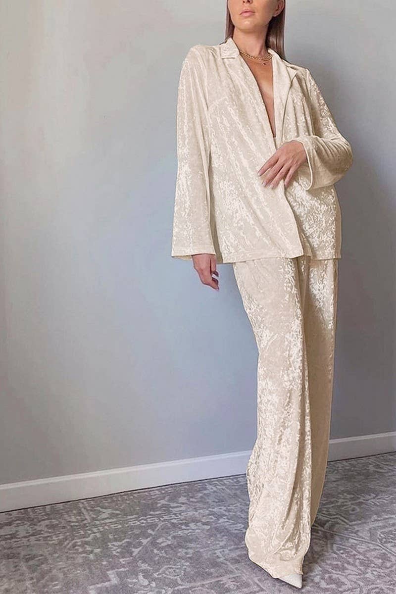 CWSPJ0086_SOLID COLOR LONG SLEEVED SHIRT PANTS PPAJAMAS SET