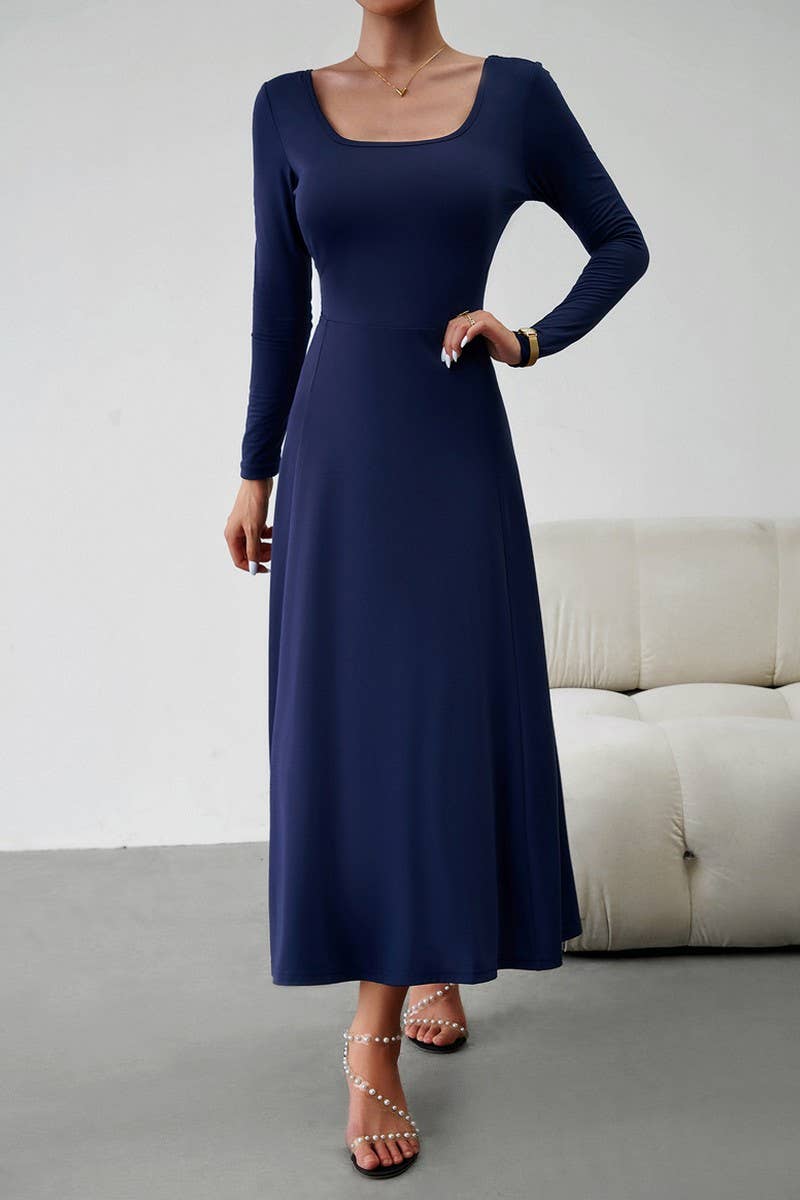 CWDMD0748_Round neck Long Sleeve Maxi Dress