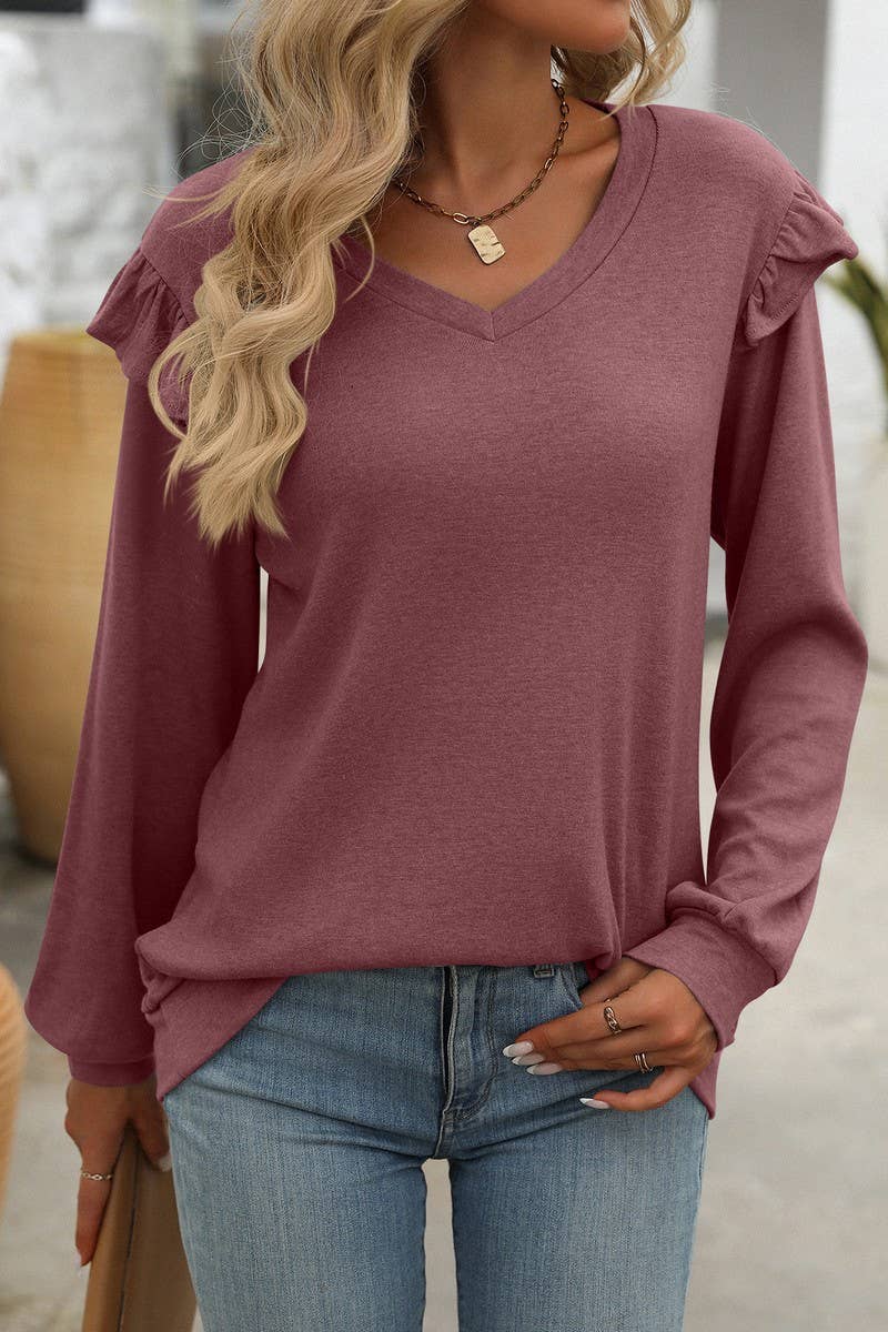CWTBLL1816_LOOSE FLYING SLEEVES V-NECK LONG-SLEEVED T-SHIRT