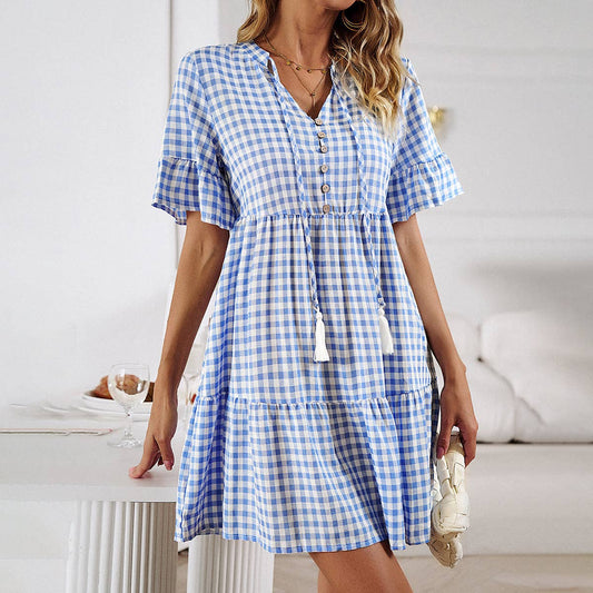 Elegant striped V-neck skirt