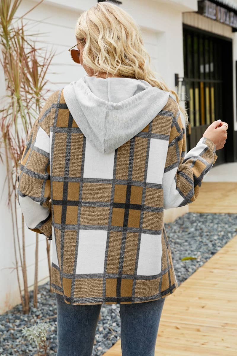 CWTSTL2120_HOODED PLAID LONG-SLEEVED WOOLEN SHIRT JACKET