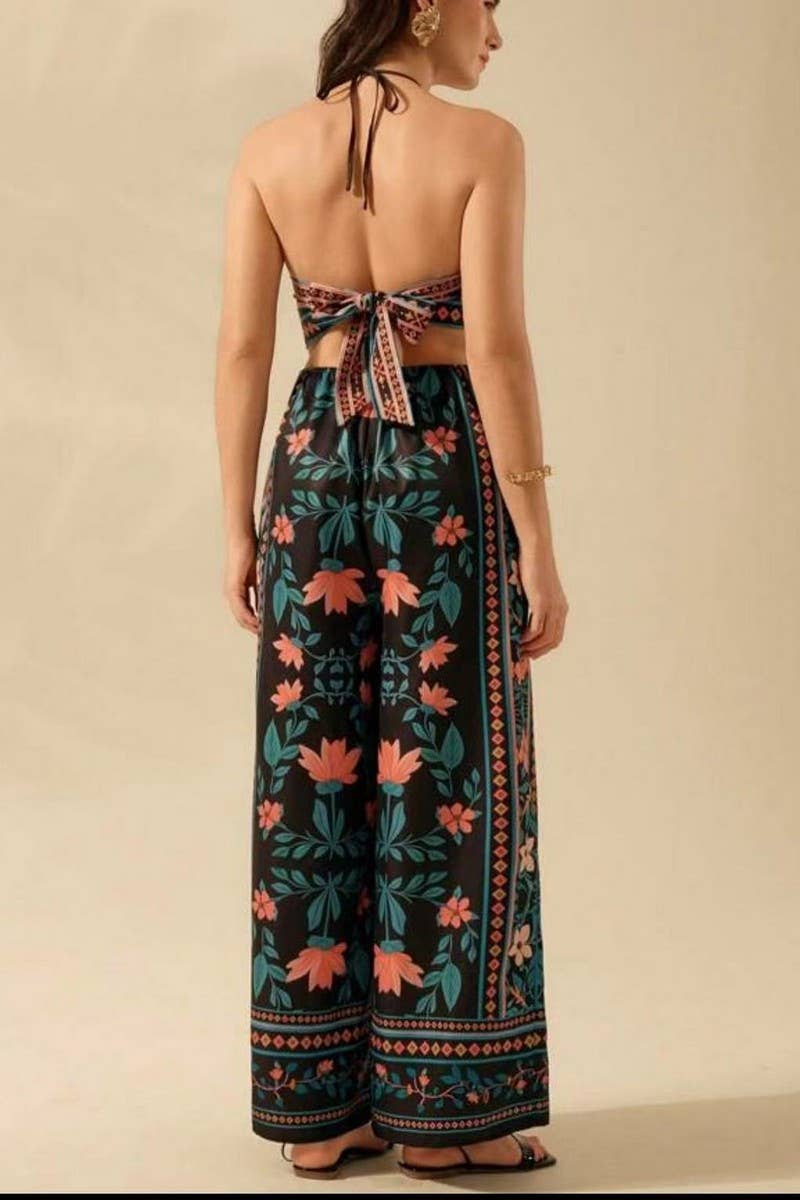 CWSJS1706_SEXY HALTER NECK FLORAL SLEEVELESS JUMPSUIT