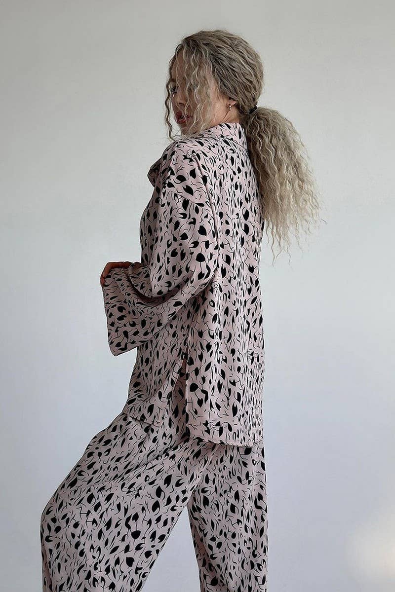 CWSPJ0386_LEOPARD PRINT CARDIGAN LONG SLEEVE PANTS PAJAMAS