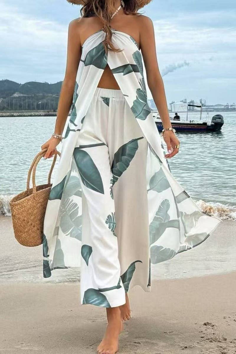 CWSTB2005_FLORAL HALTER TOP & STRAIGHT LEG PANTS SET