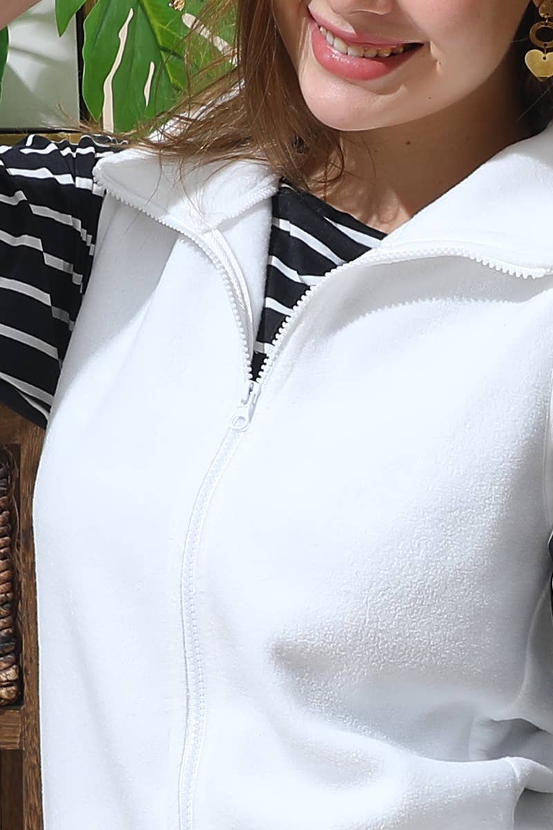 CWOV095-P_ZIP UP CASUAL FLEECE VEST JACKET WITH POCKTS