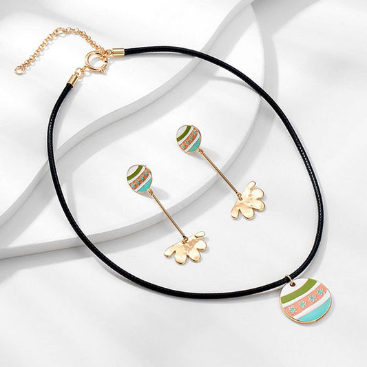 COLORFUL ENAMEL PENDANT NECKLACE EARRINGS SET