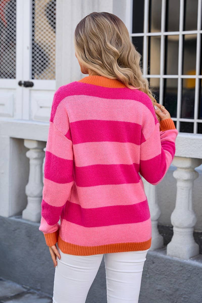 CWOSWL3100_STRIPED CONTRAST PANEL KNITTED SWEATER