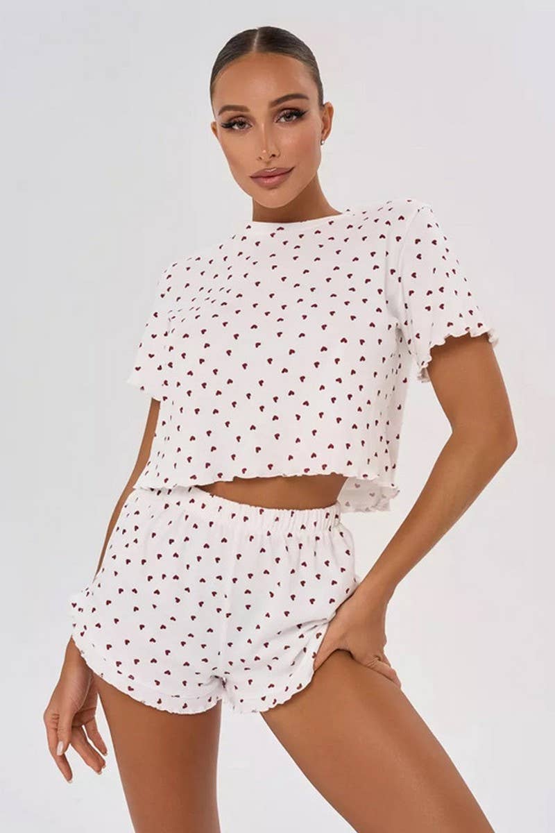 CWSPJ00482_HEART PRINT SHORT SLEEVE AND SHORTS PAJAMA SET