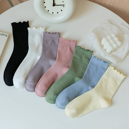 SOLID COLOR RUFFLED ALL-MATCH SOCKS_CWMS0901