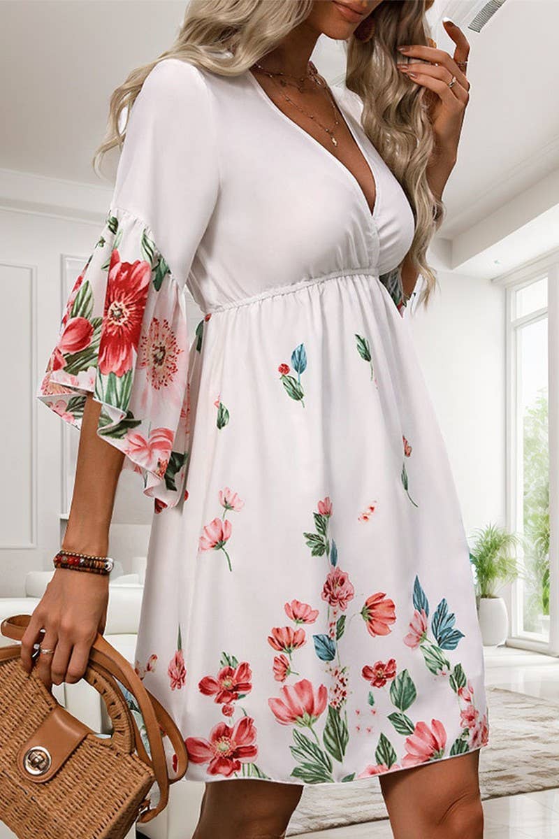 CWDSD4407_HALF SLEEVE PRINTED SHORT DRESS