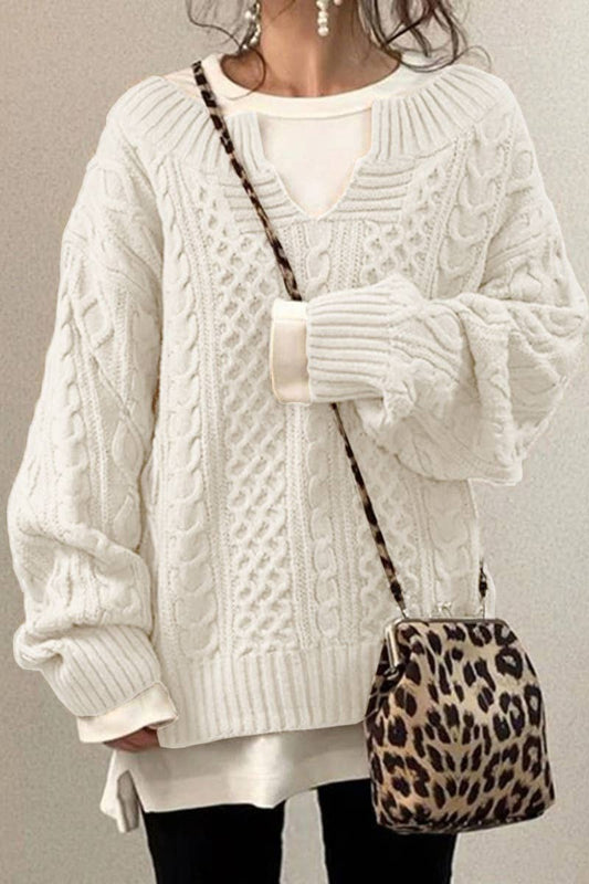 CWOSWL6645_CASUAL V-NECK LONG SLEEVE SWEATER WITH TWIST
