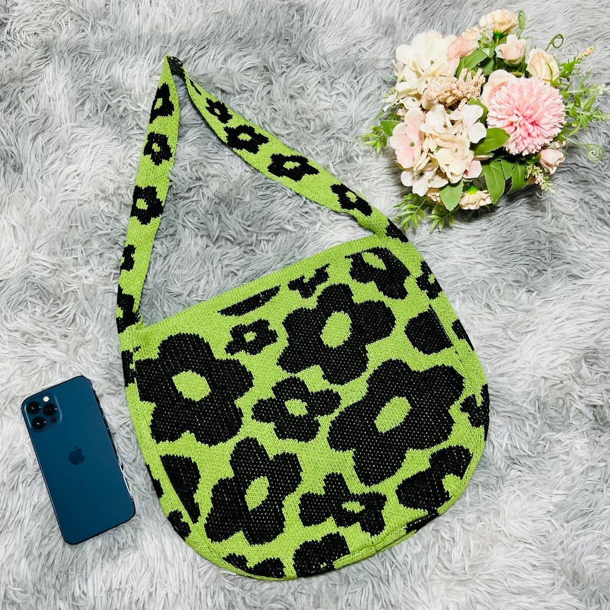 CWAB5063_KNITTED FLOWER LARGE CAPACITY SHOULDER BAG