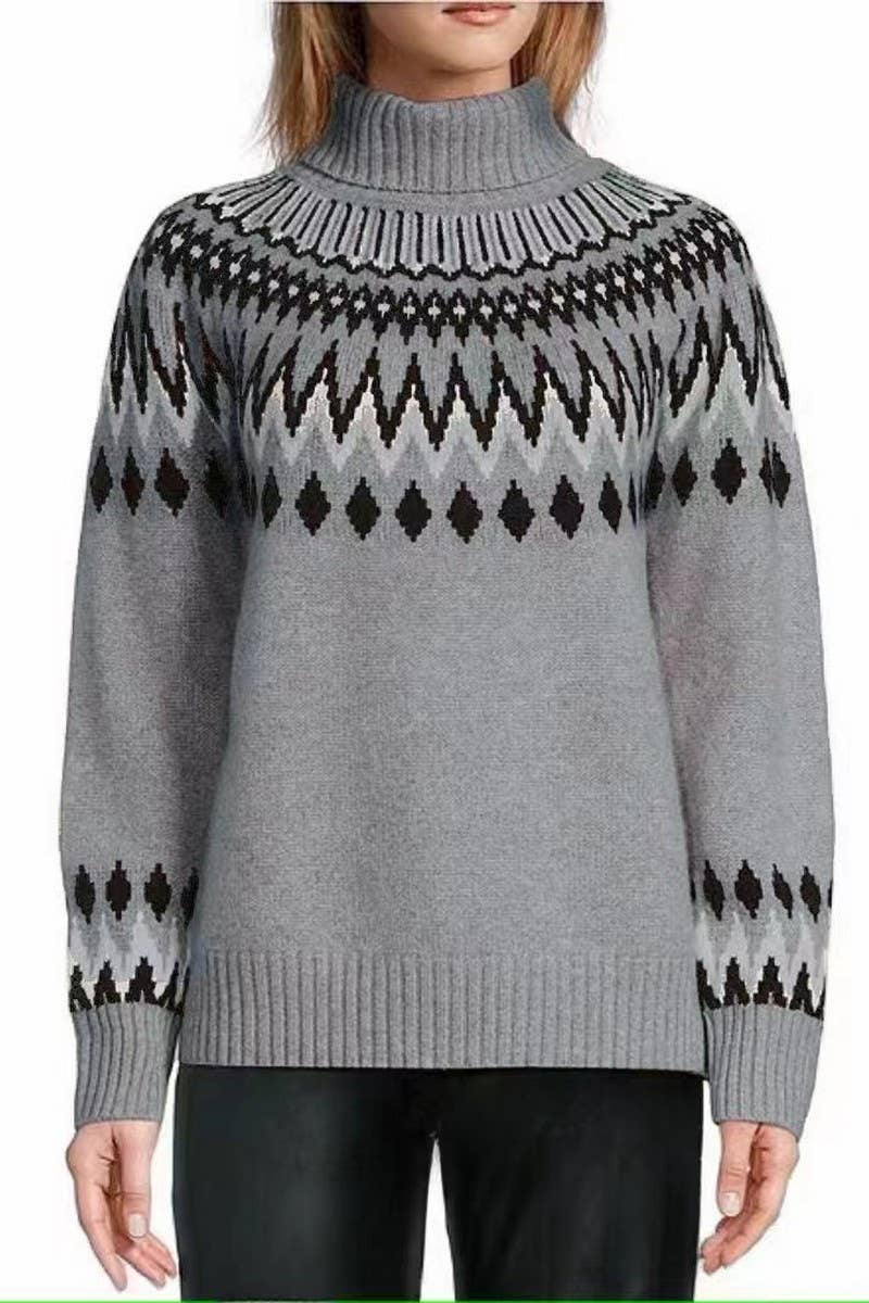 CWOSWL07656_COLORBLOCK TURTLENECK KNITTED PULLOVER SWEATER