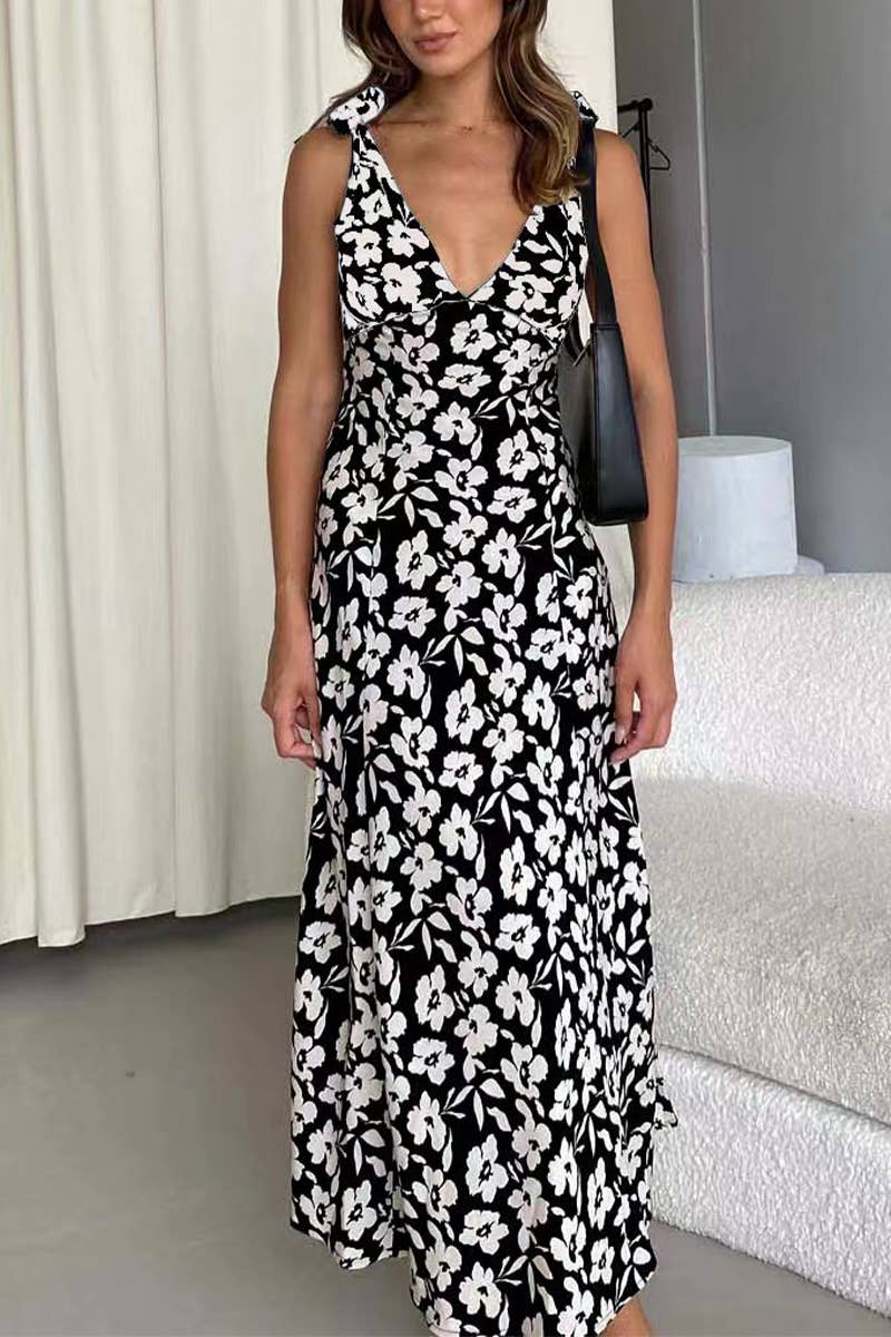 CWDMD5988_SUMMER V-NECK LACE-UP SEXY SWING DRESS