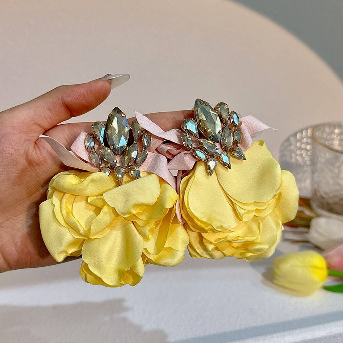 Handmade Fabric Flower Earrings ? Bold Drop Design