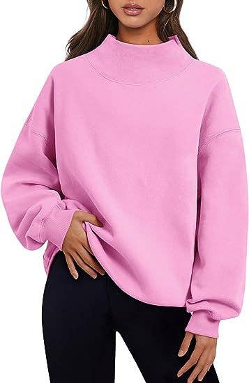 Casual half-high neck fleece hoodie with slit neckline
