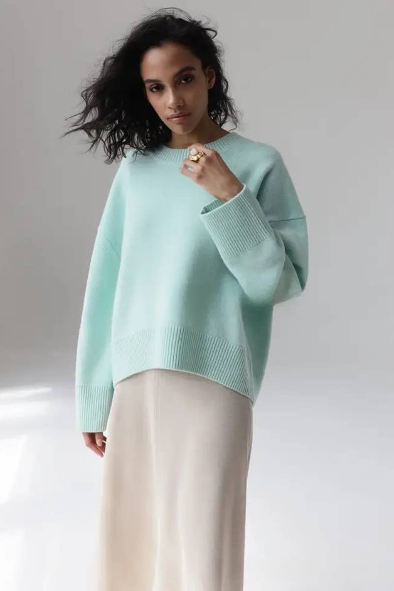 CWOSWL6631_CREW-NECK LONG-SLEEVED SOLID COLOR SWEATER