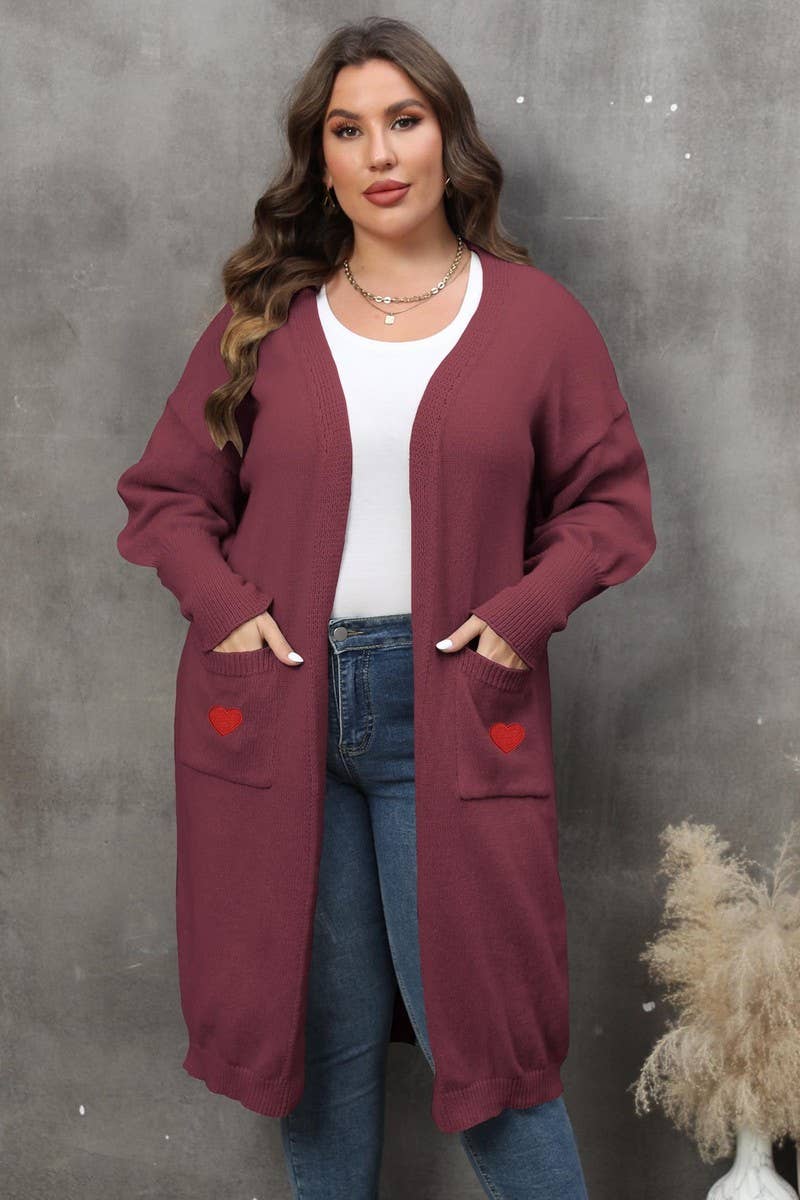 CWOSWL1578_PLUS Size Open Front Long Sleeve Cardigan Sweater