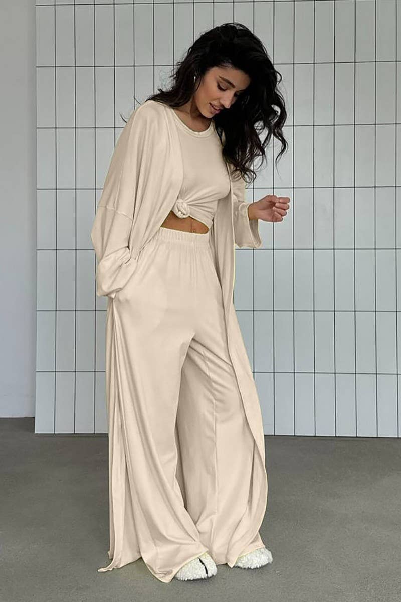 CWSPJ450_SOLID COLOR LONG-SLEEVED KNITTED PAJAMAS SET