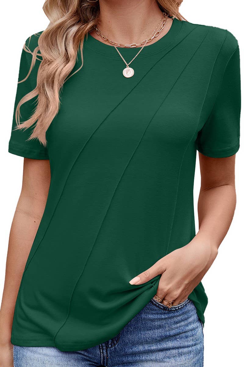 CWTTS1326_SUMMER SOLID COLOR LOOSE ROUND NECK T-SHIRT