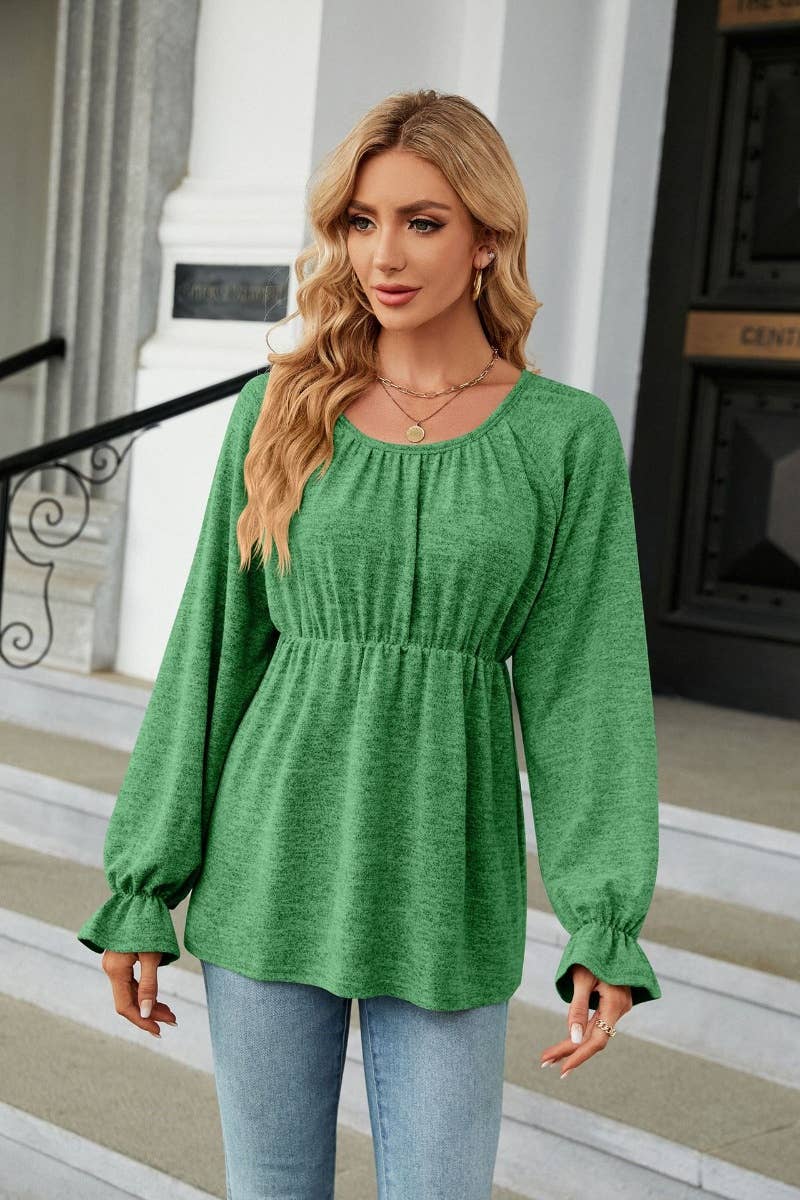 CWTBLL2828_FALL CREW NECK LONG SLEEVE WAISTBAND TOP