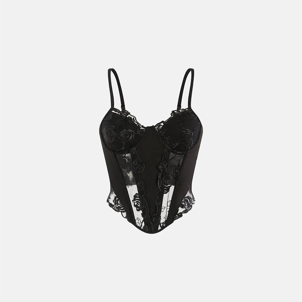 FISHBONE SUPPORT LACE SPLICING SHORT TANK TOP