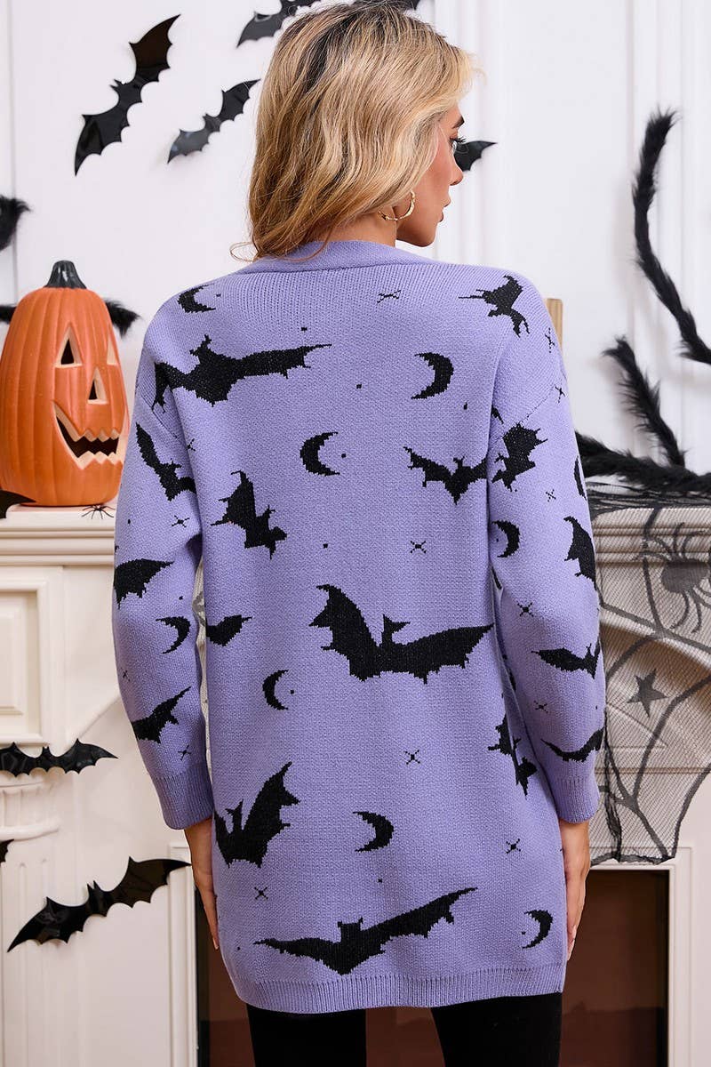 CWOCAL00697_HALLOWEEN BAT JACQUARD LONG SLEEVE CAPE CARDIGAN