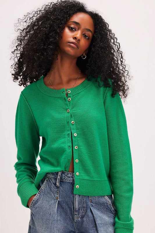 CWOCAL2220_SOLID COLOR ROUND NECK KNITTED CARDIGAN