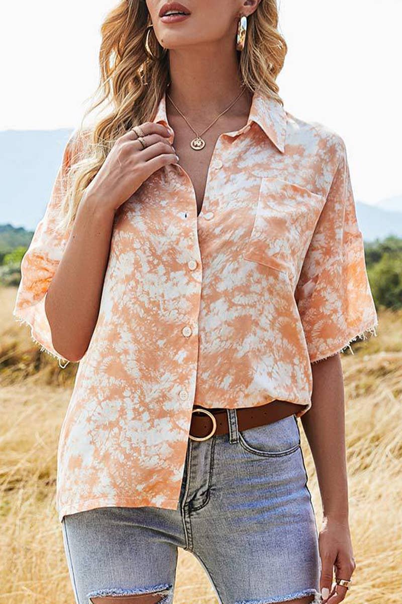 CWTBLS2000_SUMMER TIE-DYE FASHION COLOR-BLOCK SHIRT