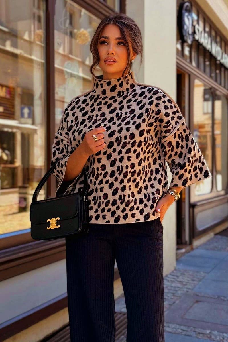 CWOSWL6955_OVERSIZED LEOPARD PRINT KNIT SWEATER