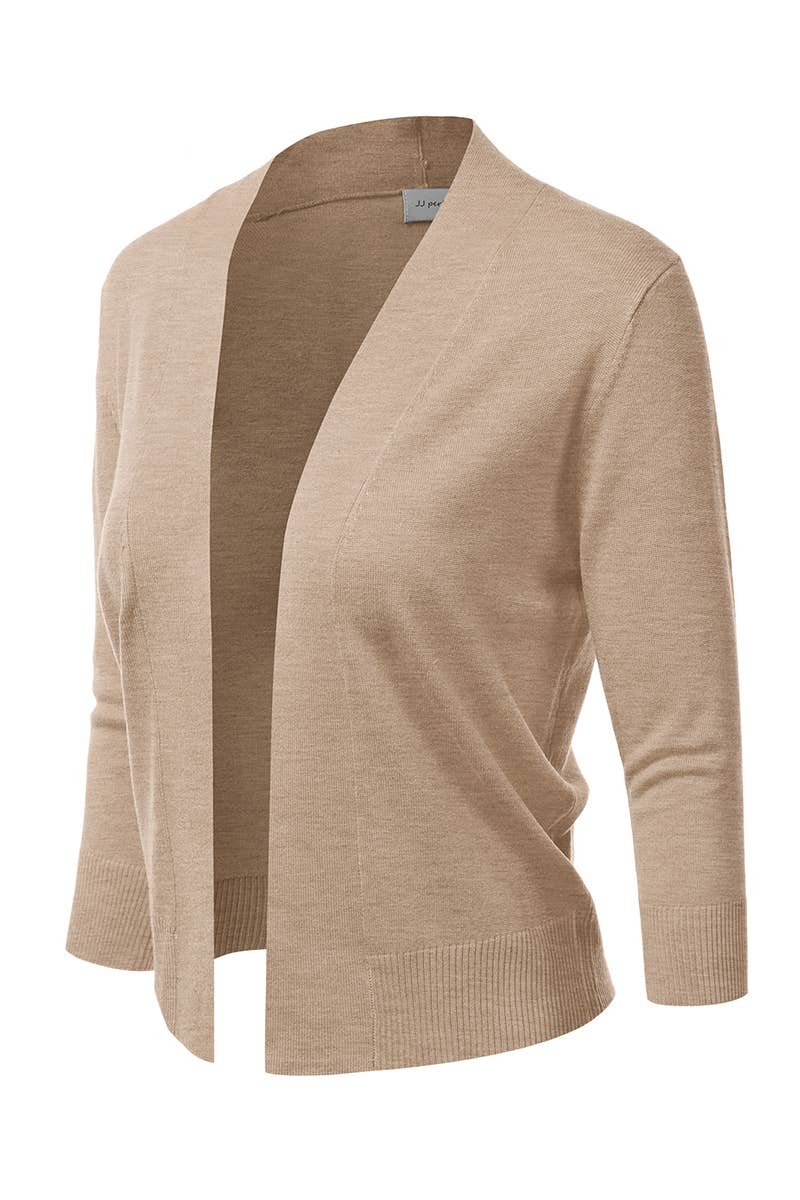 AWOCAS074_Basic 3/4 Sleeve Open Front Cropped Cardigan
