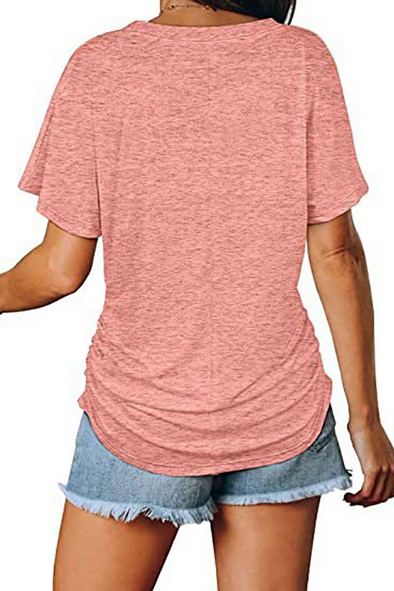 CWTTS1178_V-NECK SOLID COLOR CASUAL LOOSE TOP