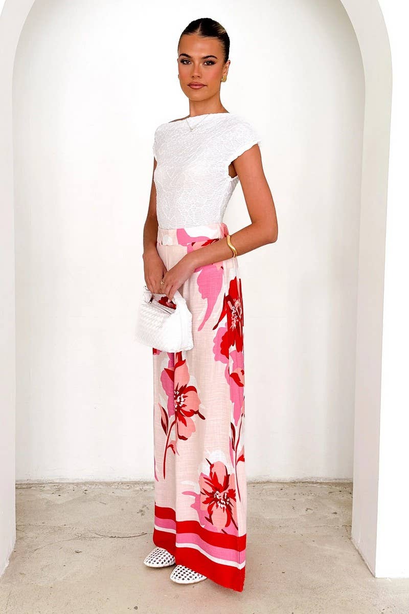 CWBLP890_PRINTED LOOSE WIDE-LEG CASUAL STRAIGHT TROUSERS