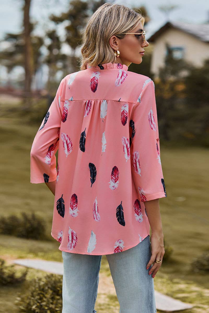 CWTBLS0302_3/4 Sleeve V-Neck Print Blouse